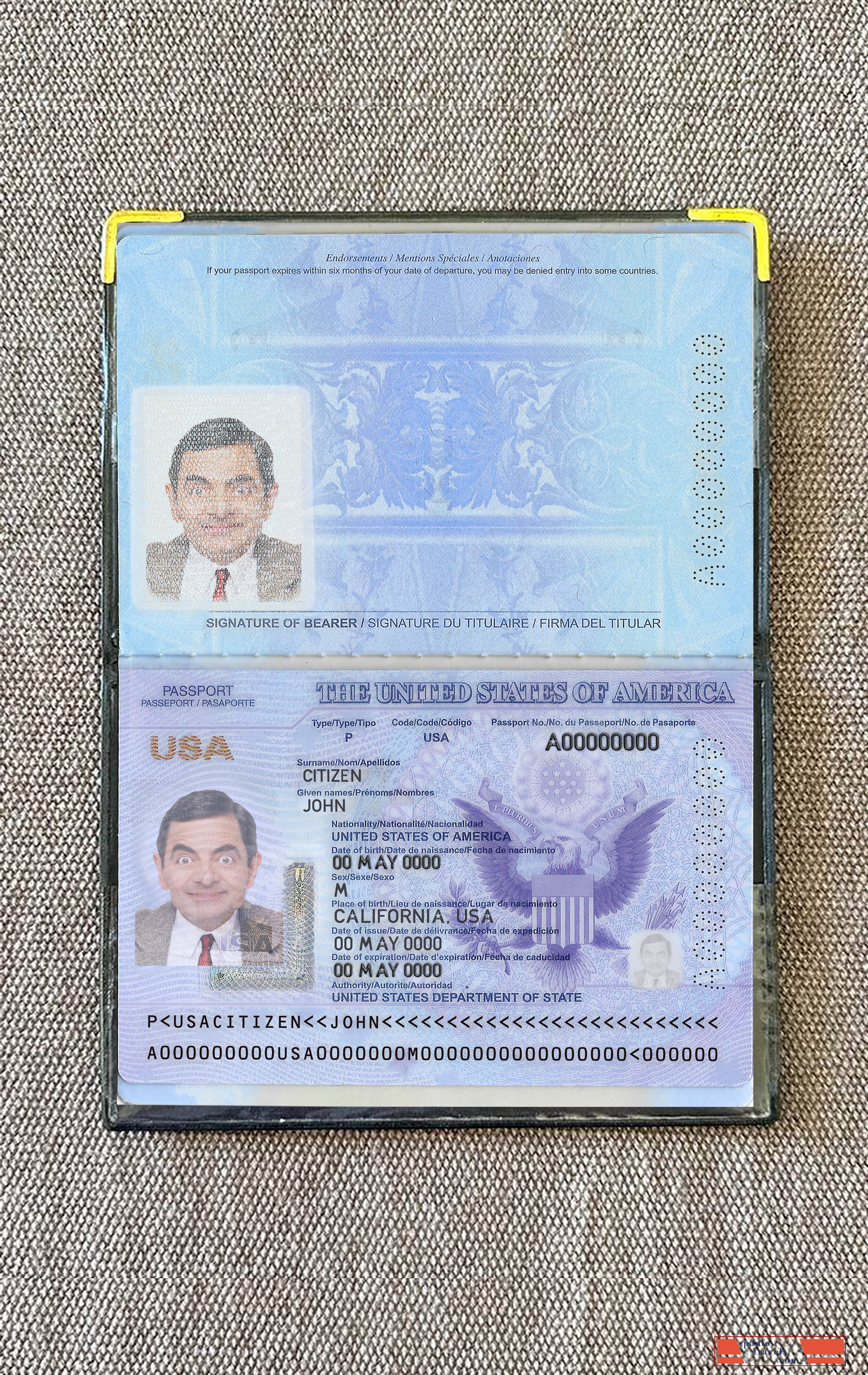 USA passport 2020 2023 photolook PSD template
